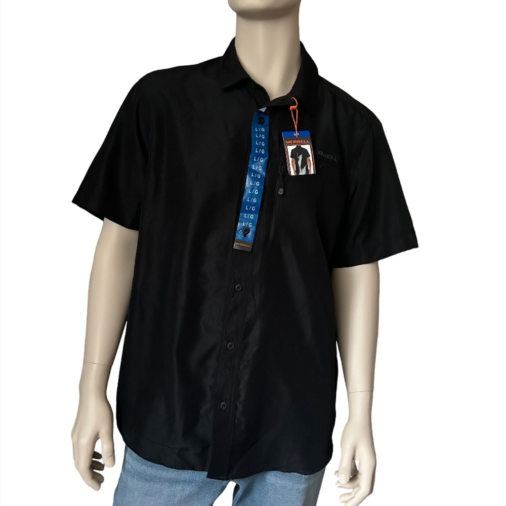 Merrell Tech Shirt SPF-30-50 Recyled material Fishing Hiking Lightweight Black